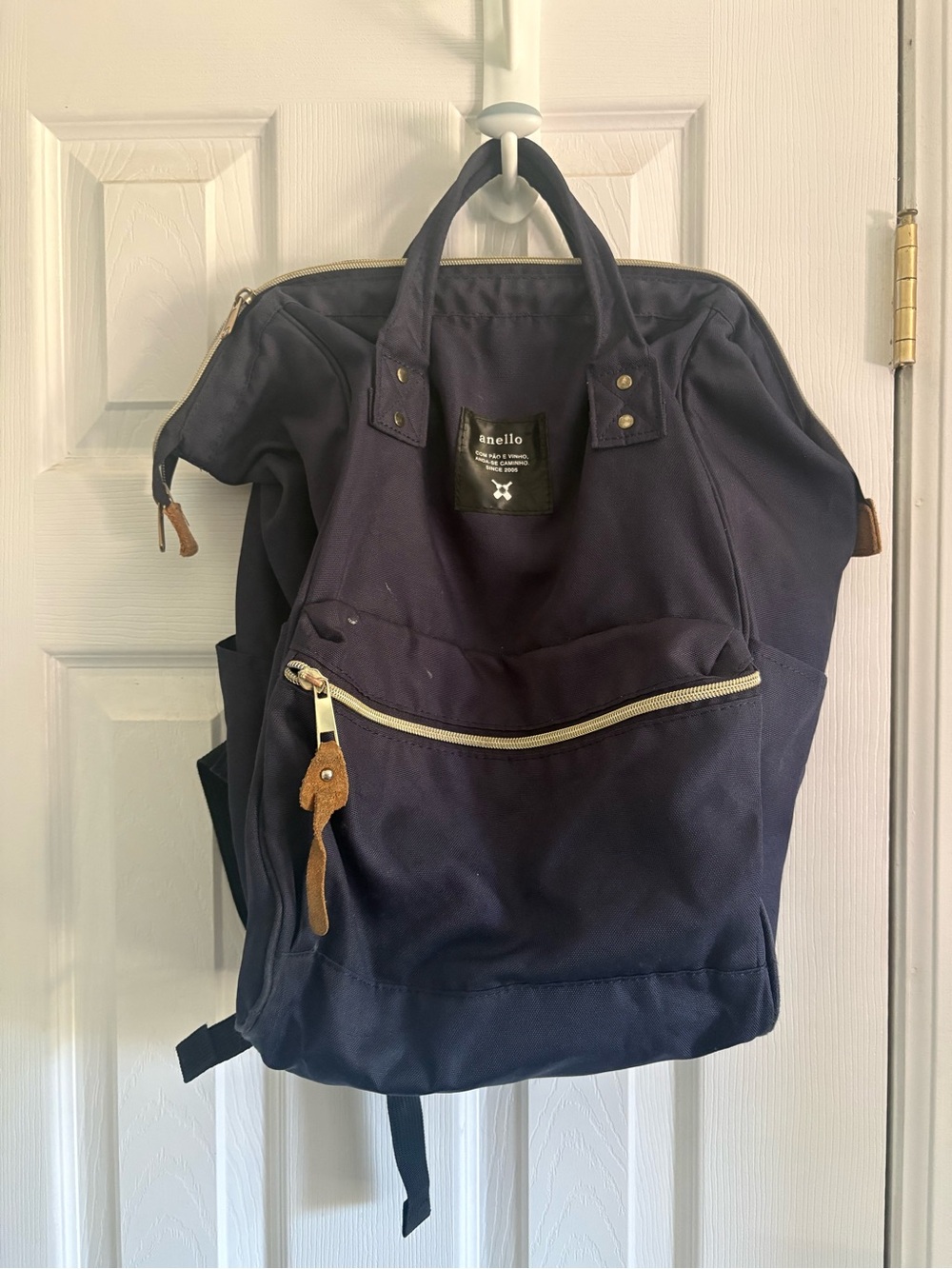 Anello Navy Canvas Backpack with Front Zip Pocket
